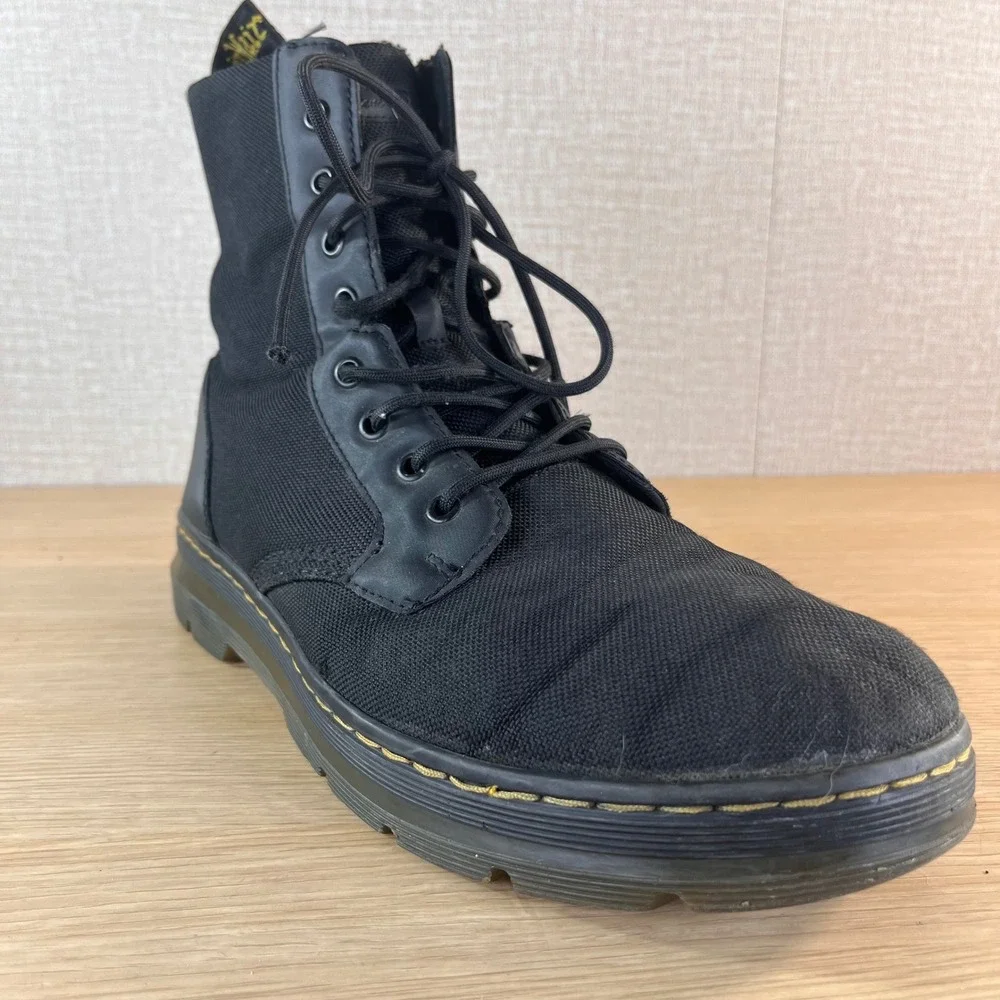 Dr. Martens Combs Black Canvas Leather Utility Combat Boots 8 Eye Lace Up US 11